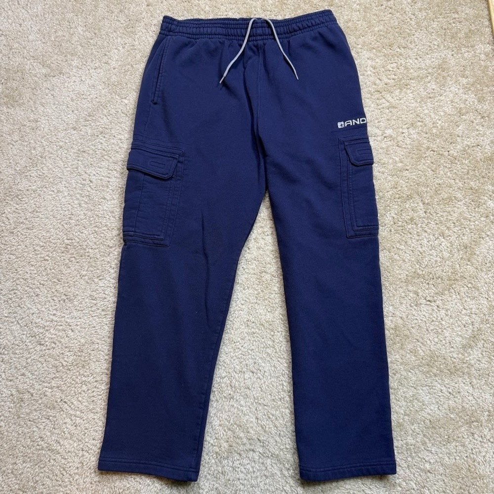 VTG AND1 Baggy Cargo Sweatpants Blue Size Large Skate Grunge Y2K Hip Hop